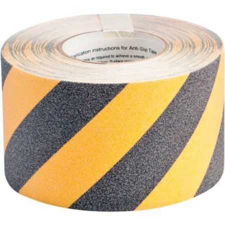 BRADY BradyÂ Anti-Slip Black/Yellow Striped Tape Roll, 4" x 60 Feet 78149